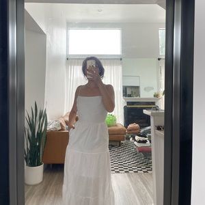 PEPPERMAYO White Linen Low Back Maxi Dress